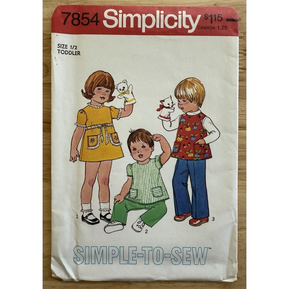 VTG Simplicity Pattern 7854 Toddlers' Dress Or Top & Pants Size 1/2 Uncut FF‎